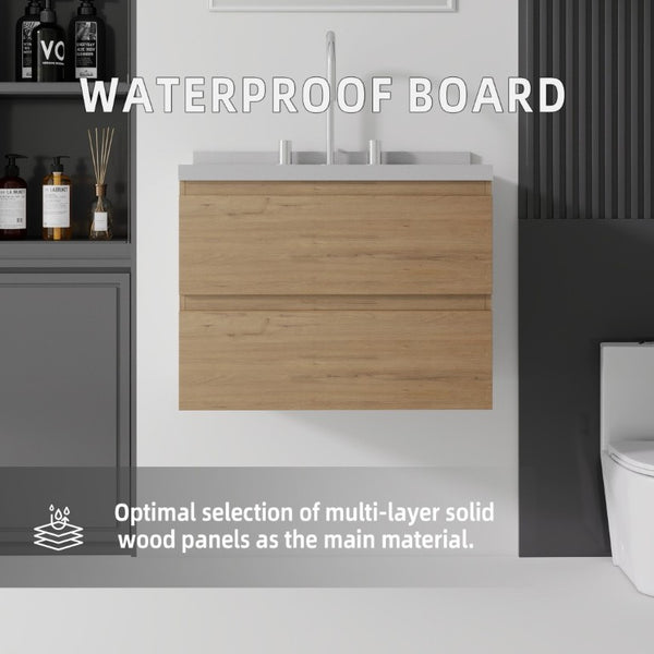 English Elm 24 Inch Floating Bathroom Vanity with Cultured Marble Top Soft Close Drawer Undermount Sink Oak Granite White B2775S00254