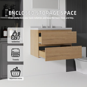 English Elm 24 Inch Floating Bathroom Vanity with Cultured Marble Top Soft Close Drawer Undermount Sink Oak Granite White B2775S00254