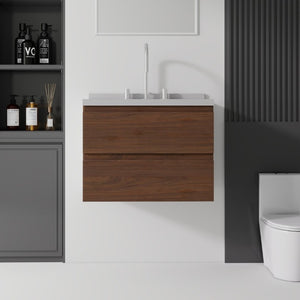English Elm 24 Inch Floating Bathroom Vanity with Cultured Marble Top Soft Close Drawer Undermount Sink Brown Granite White B2775S00255