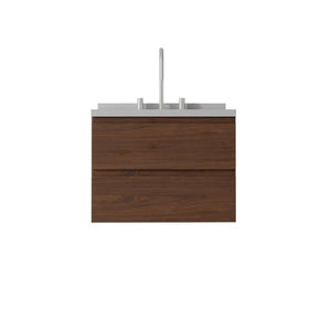 English Elm 24 Inch Floating Bathroom Vanity with Cultured Marble Top Soft Close Drawer Undermount Sink Brown Granite White B2775S00255
