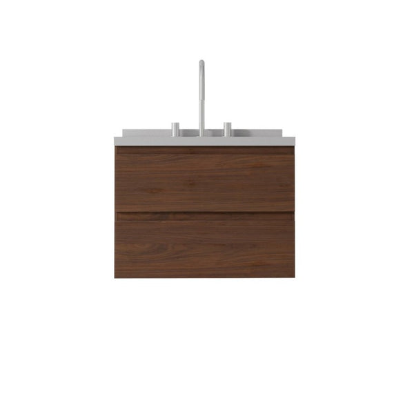 English Elm 24 Inch Floating Bathroom Vanity with Cultured Marble Top Soft Close Drawer Undermount Sink Brown Granite White B2775S00255