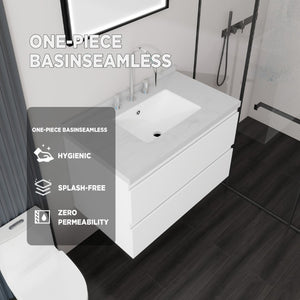 English Elm 30 Inch Floating Bathroom Vanity Plywood Cabinet Cultured Marble Undermount Sink White Carrara White B2775S00266