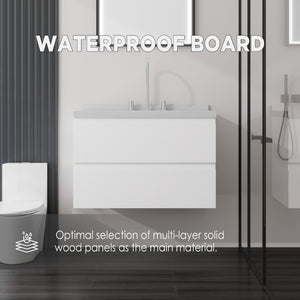 English Elm 30 Inch Floating Bathroom Vanity Plywood Cabinet Cultured Marble Undermount Sink White Carrara White B2775S00266