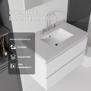 English Elm 30 Inch Floating Bathroom Vanity Plywood Cabinet Cultured Marble Undermount Sink White Granite White B2775S00271