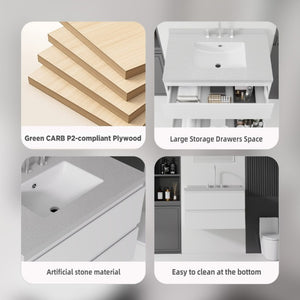 English Elm 30 Inch Floating Bathroom Vanity Plywood Cabinet Cultured Marble Undermount Sink White Granite White B2775S00271