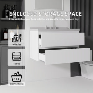 English Elm 30 Inch Floating Bathroom Vanity Plywood Cabinet Cultured Marble Undermount Sink White Granite White B2775S00271