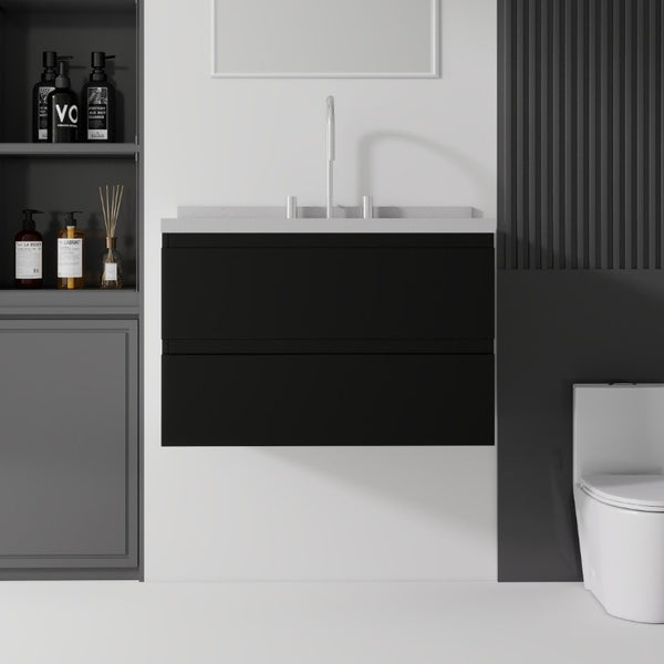 English Elm 30 Inch Floating Bathroom Vanity Plywood Cabinet Cultured Marble Undermount Sink Black Granite White B2775S00272