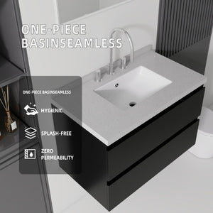 English Elm 30 Inch Floating Bathroom Vanity Plywood Cabinet Cultured Marble Undermount Sink Black Granite White B2775S00272