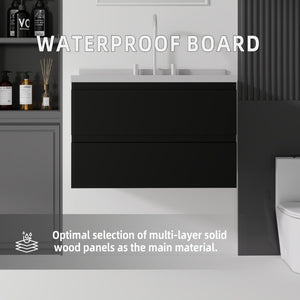 English Elm 30 Inch Floating Bathroom Vanity Plywood Cabinet Cultured Marble Undermount Sink Black Granite White B2775S00272