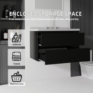 English Elm 30 Inch Floating Bathroom Vanity Plywood Cabinet Cultured Marble Undermount Sink Black Granite White B2775S00272