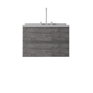 English Elm 30 Inch Floating Bathroom Vanity Plywood Cabinet Cultured Marble Undermount Sink Grey Granite White B2775S00273