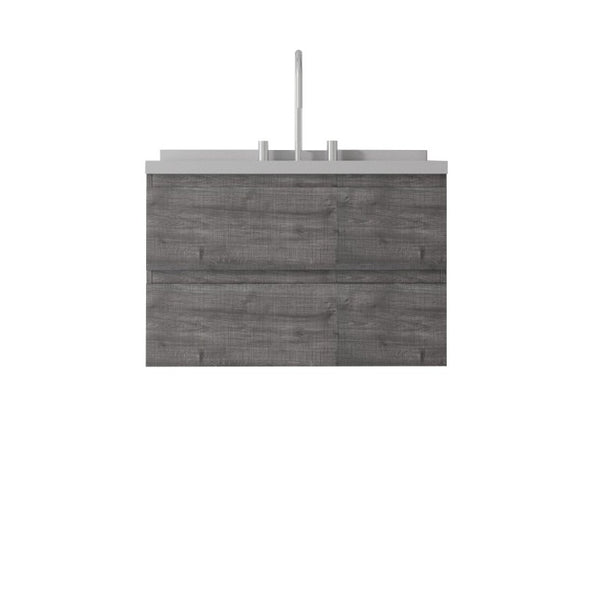 English Elm 30 Inch Floating Bathroom Vanity Plywood Cabinet Cultured Marble Undermount Sink Grey Granite White B2775S00273