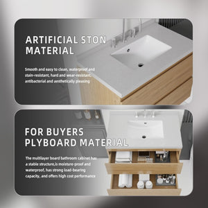 English Elm 30 Inch Floating Bathroom Vanity Plywood Cabinet Cultured Marble Undermount Sink Oak Granite White B2775S00274