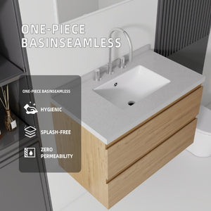 English Elm 30 Inch Floating Bathroom Vanity Plywood Cabinet Cultured Marble Undermount Sink Oak Granite White B2775S00274