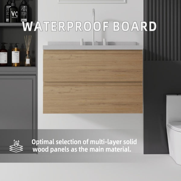 English Elm 30 Inch Floating Bathroom Vanity Plywood Cabinet Cultured Marble Undermount Sink Oak Granite White B2775S00274