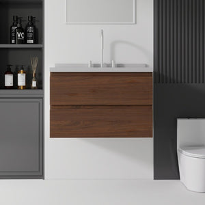 English Elm 30 Inch Floating Bathroom Vanity Plywood Cabinet Cultured Marble Undermount Sink Brown Granite White B2775S00275