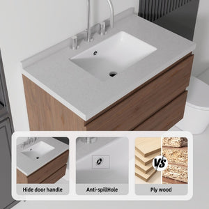 English Elm 30 Inch Floating Bathroom Vanity Plywood Cabinet Cultured Marble Undermount Sink Brown Granite White B2775S00275