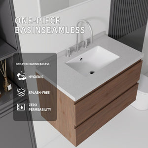 English Elm 30 Inch Floating Bathroom Vanity Plywood Cabinet Cultured Marble Undermount Sink Brown Granite White B2775S00275