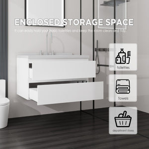 English Elm 36 Inch Floating Bathroom Vanity with Cultured Marble Top Soft Close Drawer Spa Style White Carrara White B2775S00286