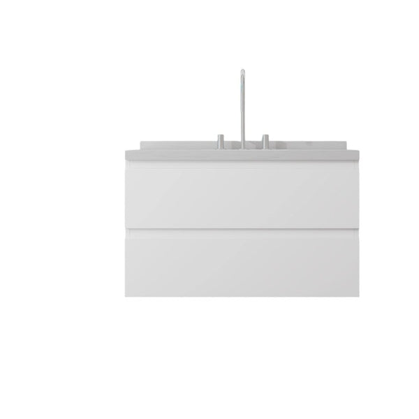English Elm 36 Inch Floating Bathroom Vanity with Cultured Marble Top Soft Close Drawer Spa Style White Carrara White B2775S00286