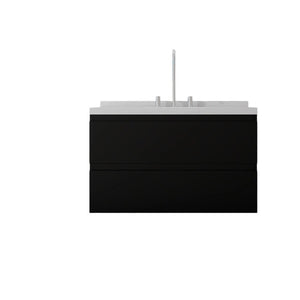 English Elm 36 Inch Floating Bathroom Vanity with Cultured Marble Top Soft Close Drawer Spa Style Black Carrara White B2775S00287