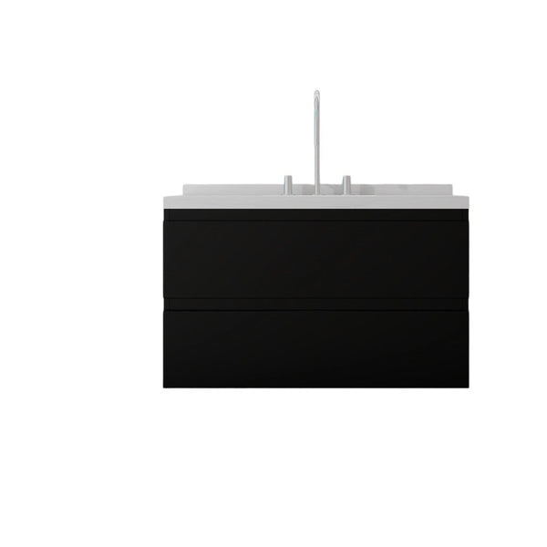 English Elm 36 Inch Floating Bathroom Vanity with Cultured Marble Top Soft Close Drawer Spa Style Black Carrara White B2775S00287