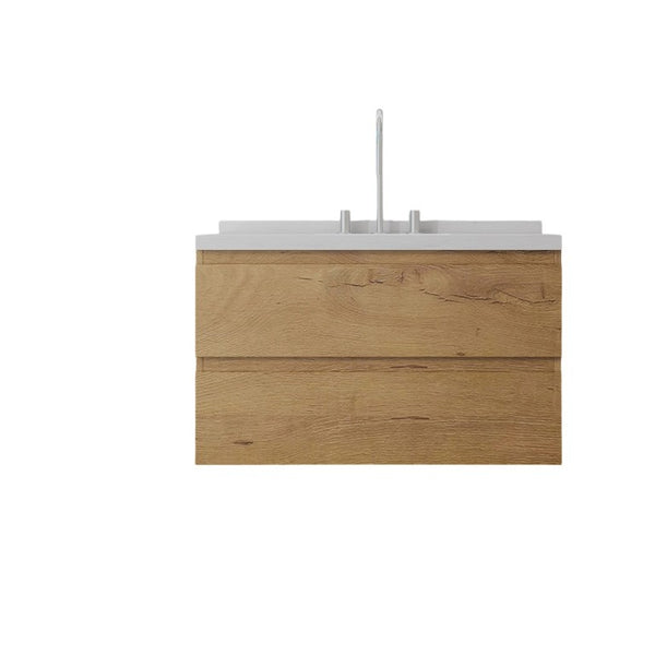 English Elm 36 Inch Floating Bathroom Vanity with Cultured Marble Top Soft Close Drawer Spa Style Oak Carrara White B2775S00289