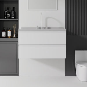 English Elm 36 Inch Floating Bathroom Vanity with Cultured Marble Top Soft Close Drawer Spa Style White Granite White B2775S00291