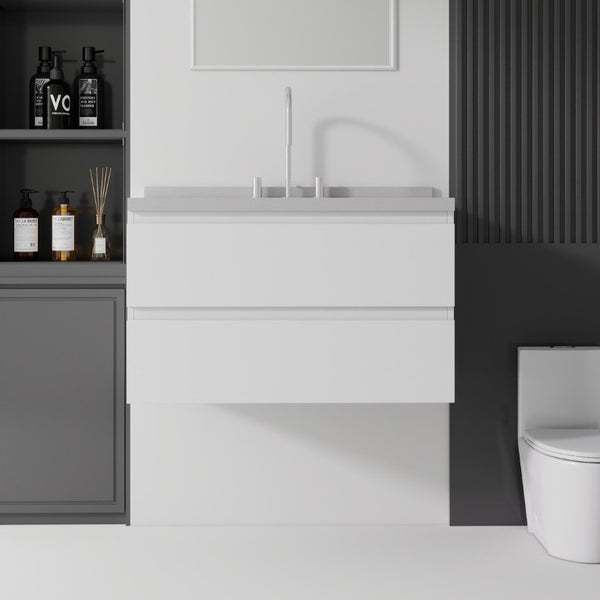 English Elm 36 Inch Floating Bathroom Vanity with Cultured Marble Top Soft Close Drawer Spa Style White Granite White B2775S00291