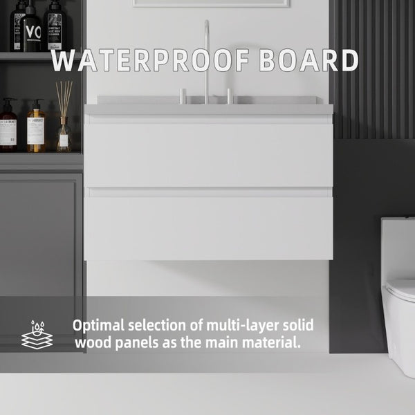 English Elm 36 Inch Floating Bathroom Vanity with Cultured Marble Top Soft Close Drawer Spa Style White Granite White B2775S00291