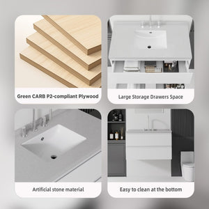 English Elm 36 Inch Floating Bathroom Vanity with Cultured Marble Top Soft Close Drawer Spa Style White Granite White B2775S00291