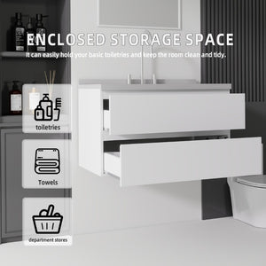 English Elm 36 Inch Floating Bathroom Vanity with Cultured Marble Top Soft Close Drawer Spa Style White Granite White B2775S00291