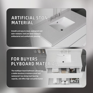 English Elm 36 Inch Floating Bathroom Vanity with Cultured Marble Top Soft Close Drawer Spa Style White Granite White B2775S00291