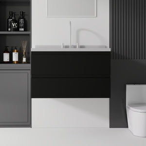 English Elm 36 Inch Floating Bathroom Vanity with Cultured Marble Top Soft Close Drawer Spa Style Black Granite White B2775S00292
