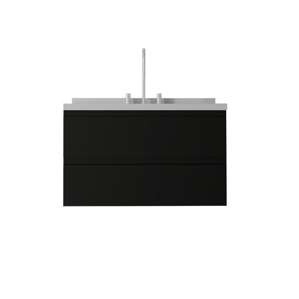 English Elm 36 Inch Floating Bathroom Vanity with Cultured Marble Top Soft Close Drawer Spa Style Black Granite White B2775S00292