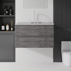 English Elm 36 Inch Floating Bathroom Vanity with Cultured Marble Top Soft Close Drawer Spa Style Grey Granite White B2775S00293