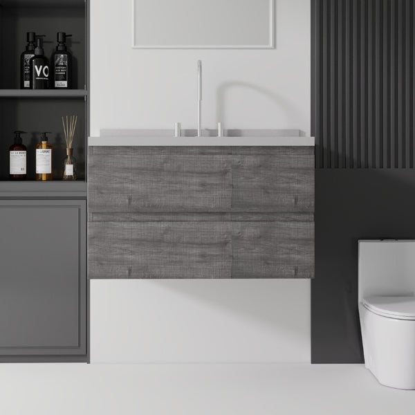 English Elm 36 Inch Floating Bathroom Vanity with Cultured Marble Top Soft Close Drawer Spa Style Grey Granite White B2775S00293