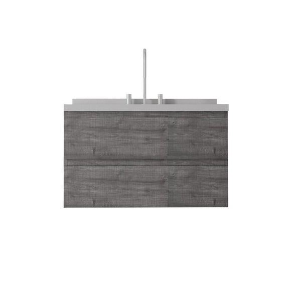 English Elm 36 Inch Floating Bathroom Vanity with Cultured Marble Top Soft Close Drawer Spa Style Grey Granite White B2775S00293