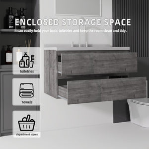 English Elm 36 Inch Floating Bathroom Vanity with Cultured Marble Top Soft Close Drawer Spa Style Grey Granite White B2775S00293