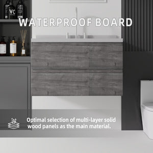 English Elm 36 Inch Floating Bathroom Vanity with Cultured Marble Top Soft Close Drawer Spa Style Grey Granite White B2775S00293