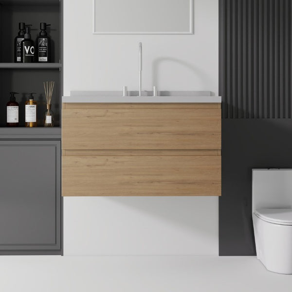 English Elm 36 Inch Floating Bathroom Vanity with Cultured Marble Top Soft Close Drawer Spa Style Oak Granite White B2775S00294