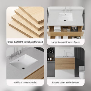 English Elm 36 Inch Floating Bathroom Vanity with Cultured Marble Top Soft Close Drawer Spa Style Oak Granite White B2775S00294
