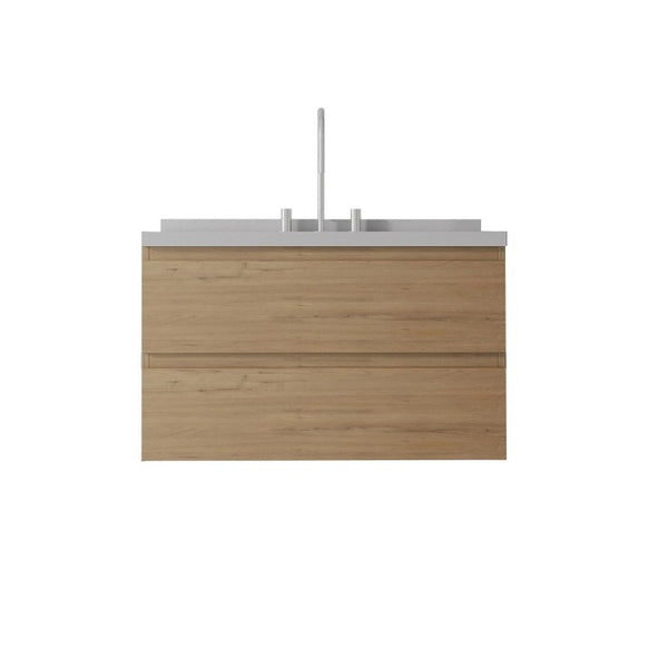 English Elm 36 Inch Floating Bathroom Vanity with Cultured Marble Top Soft Close Drawer Spa Style Oak Granite White B2775S00294