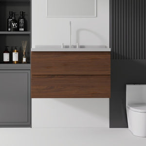 English Elm 36 Inch Floating Bathroom Vanity with Cultured Marble Top Soft Close Drawer Spa Style Brown Granite White B2775S00295