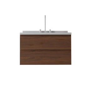 English Elm 36 Inch Floating Bathroom Vanity with Cultured Marble Top Soft Close Drawer Spa Style Brown Granite White B2775S00295