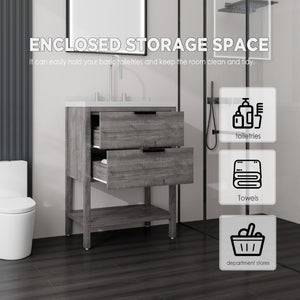English Elm 24 Inch Freestanding Bathroom Vanity with Cultured Marble Top Soft Close Spa Style Grey Carrara White B2775S00296