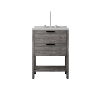 English Elm 24 Inch Freestanding Bathroom Vanity with Cultured Marble Top Soft Close Spa Style Grey Carrara White B2775S00296