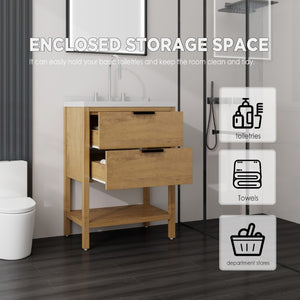 English Elm 24 Inch Freestanding Bathroom Vanity with Cultured Marble Top Soft Close Spa Style Oak Carrara White B2775S00297