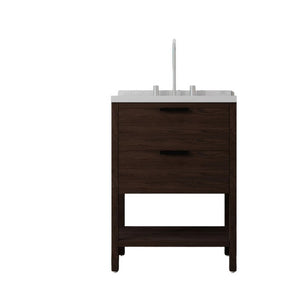English Elm 24 Inch Freestanding Bathroom Vanity with Cultured Marble Top Soft Close Spa Style Brown Carrara White B2775S00298