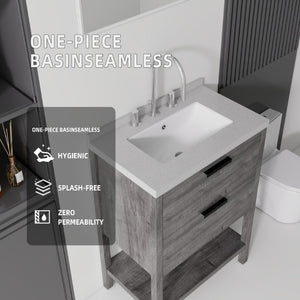English Elm 24 Inch Freestanding Bathroom Vanity with Cultured Marble Top Soft Close Spa Style Grey Granite White B2775S00299
